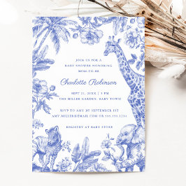 Blue Boy Toile Safari Elegant Baby Shower Inbjudningar