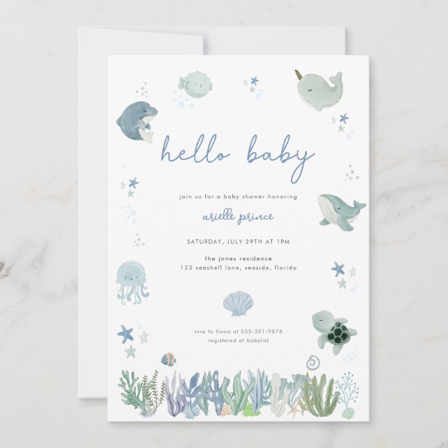 Blue Boy under Sea Baby Shower-inbjudan Inbjudningar (Framsida)