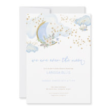 Blue Boy Vi är över Måne Baby Shower Inbjudan