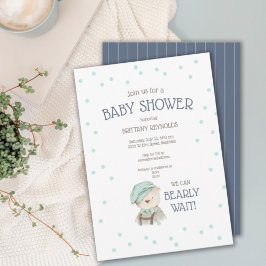 Blue Boy Woodland Forest Bear Baby Shower Inbjudningar