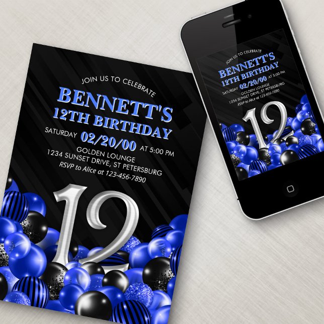 Blue Boys 12:e Birthday Inbjudningar (Skapare uppladdad)