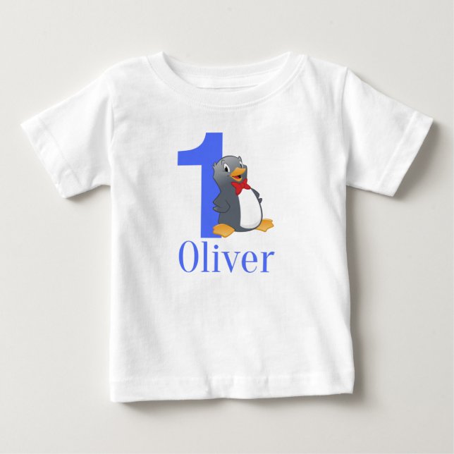 Blue Boys 1st Birthday - Oliver Birthday T Shirt (Framsida)