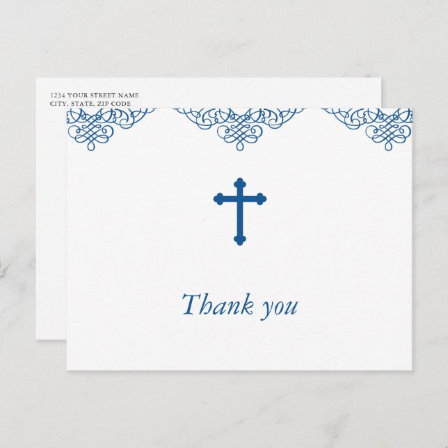 Blue Boys Baptism/Christening Tack Vykort (Fram/baksida)