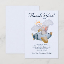 Blue Boy's Elephant Flygplan Baby Shower Tack Kort