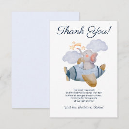 Blue Boy's Elephant Flygplan Baby Shower Tack Kort