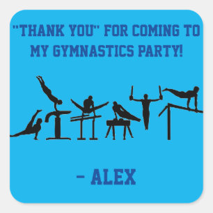 Blue BOYS Gymnastics "Tack" Party Stickers Fyrkantigt Klistermärke
