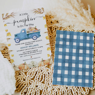 Blue Boy's Little Pumpkin Lastbil Baby Shower Inbjudningar