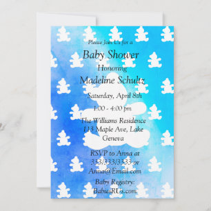 Blue Boy's Nalle Theter Baby Shower Inbjudningar