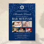 Blue Boys Pub Mitzvah Photo Inbjudningar<br><div class="desc">Personlig pub mitzvah-inbjudningar med snyggt blå bakgrund,  glitter,  stjärnan med davande symbol,  fem bilder av ditt barn och en mitzvah party-mall som du kan anpassa.</div>