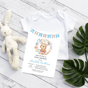 Blue Boys Welcome Vintage Leksak Rustic Baby Showe Inbjudningar
