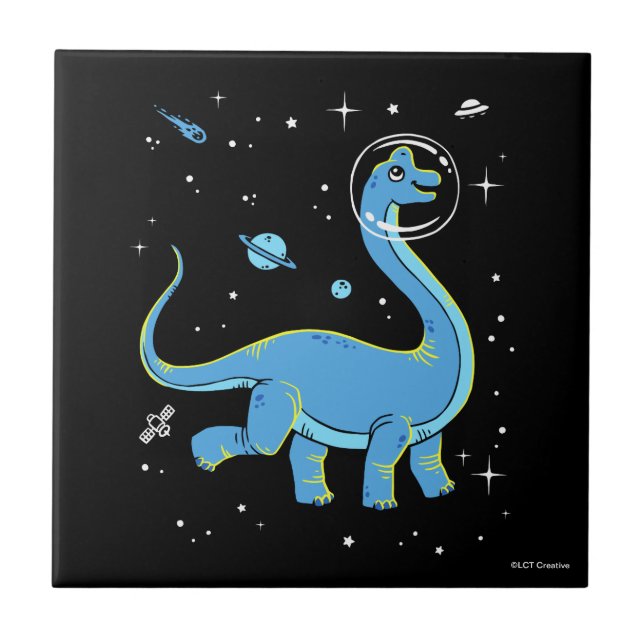 Blue Brachiosaurus Dinos in Space Kakelplatta (Framsidan)