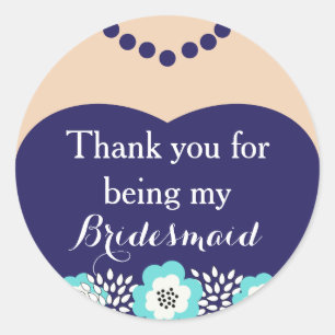 Blue Bridesmaid Wedding Thank You Stickers Runt Klistermärke