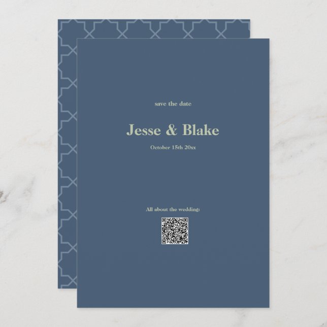 Blue bröllop med Latticwork Mönster Inbjudningar (Fram/baksida)