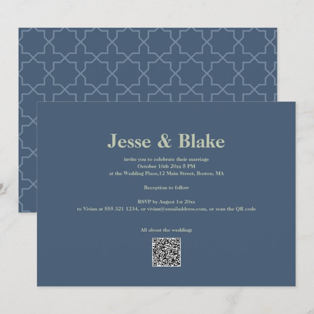 Blue bröllop med Latticwork Mönster Inbjudningar (Fram/baksida)