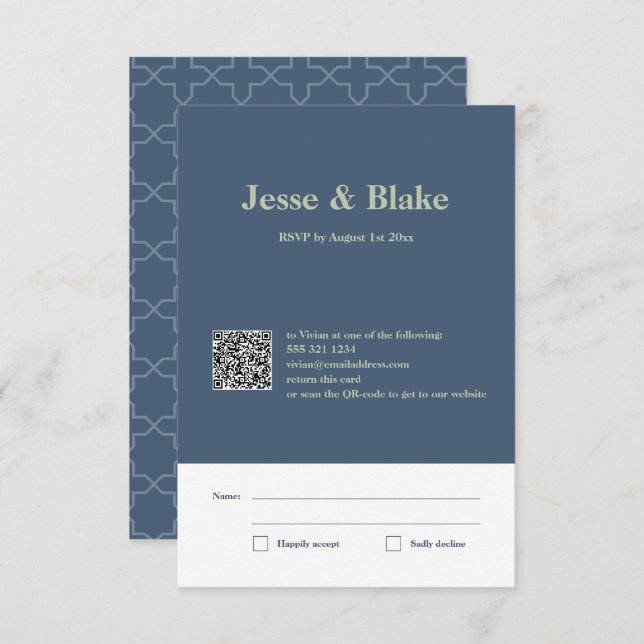 Blue Bröllop med Latticwork Mönster OSA Kort (Fram/baksida)