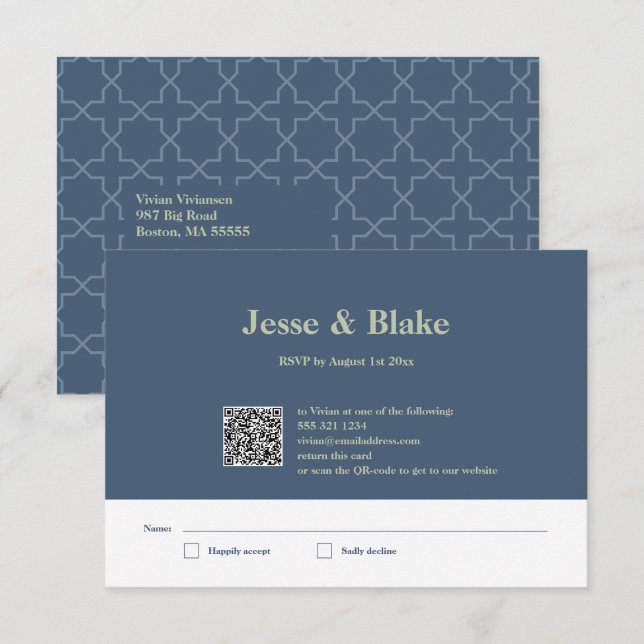 Blue Bröllop med Latticwork Mönster OSA Kort (Fram/baksida)