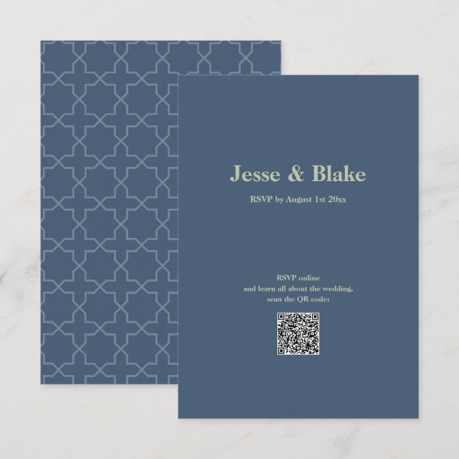 Blue Bröllop med Latticwork Mönster OSA Kort (Fram/baksida)