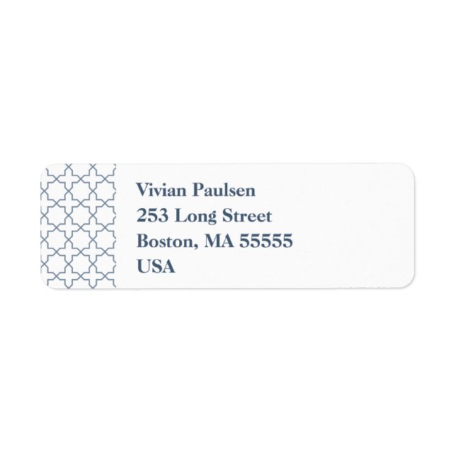 Blue Bröllop med Latticwork Mönster Returadress Etikett (Framsidan)