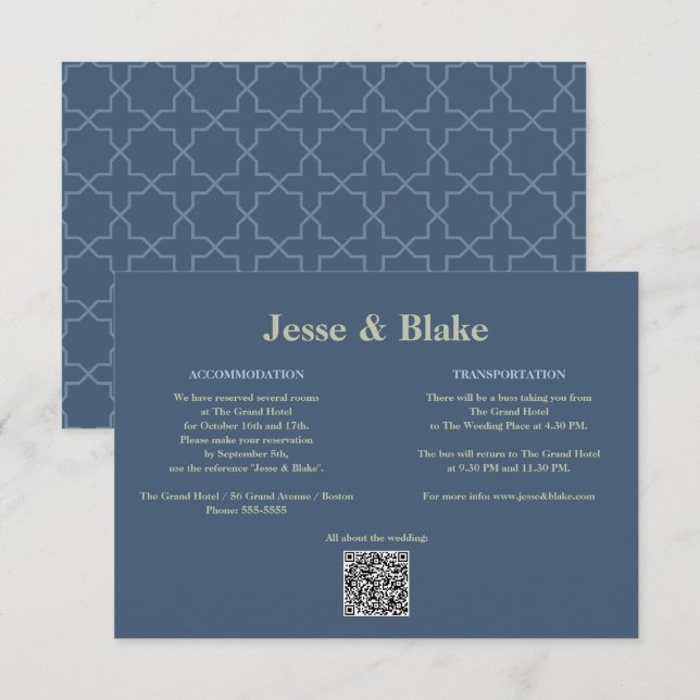 Blue Bröllop med Latticwork Mönster Tilläggskort (Fram/baksida)