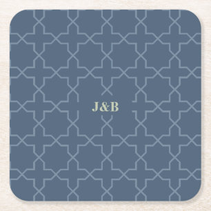 Blue Bröllop med Latticwork Mönster Underlägg Papper Kvadrat