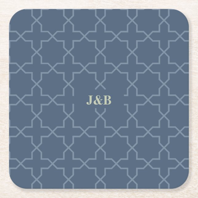 Blue Bröllop med Latticwork Mönster Underlägg Papper Kvadrat (Framsidan)