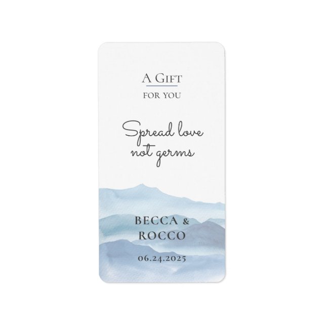 Blue Bröllop Spread Kärlek Not Germs Hand Sanitize Adressetikett (Framsidan)