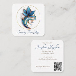 Blue Brown Abstrakt Lotus Elegant snyggt QRC Fyrkantigt Visitkort