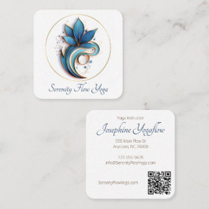 Blue Brown Abstrakt Lotus Elegant snyggt QRC Fyrkantigt Visitkort