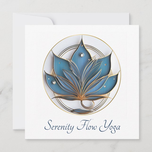 Blue Brown Abstrakt Lotus Flower Elegant snyggt Inbjudningar (Framsida)