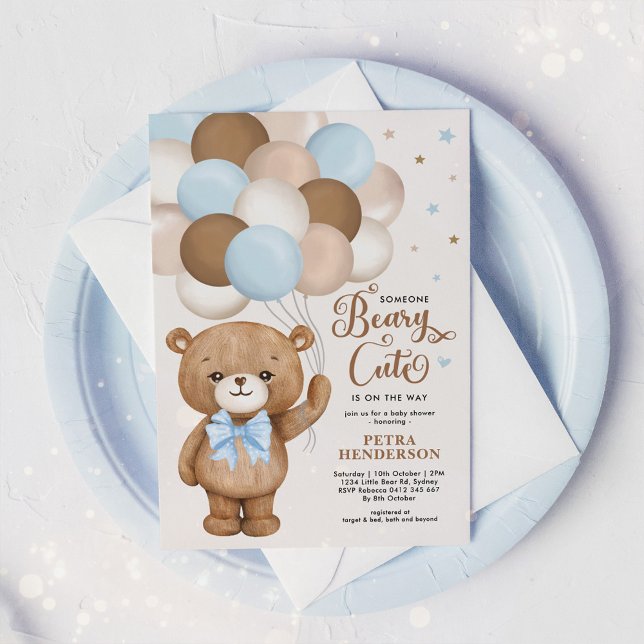 Blue Brown Beary Cute Nalle Boy Shower Inbjudningar (Skapare uppladdad)