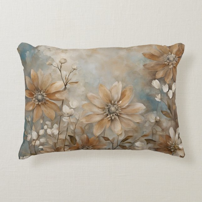 Blue Brown Beige Farmhouse Blommigt Accent Pillow Prydnadskudde (Framsidan)