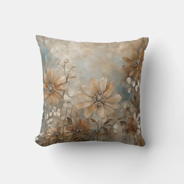 Blue Brown Beige Farmhouse Blommigt Dekorativ kudd Kudde (Framsida)