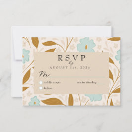 Blue Brown Boho Floral Wedding RSVP Response Card OSA Kort