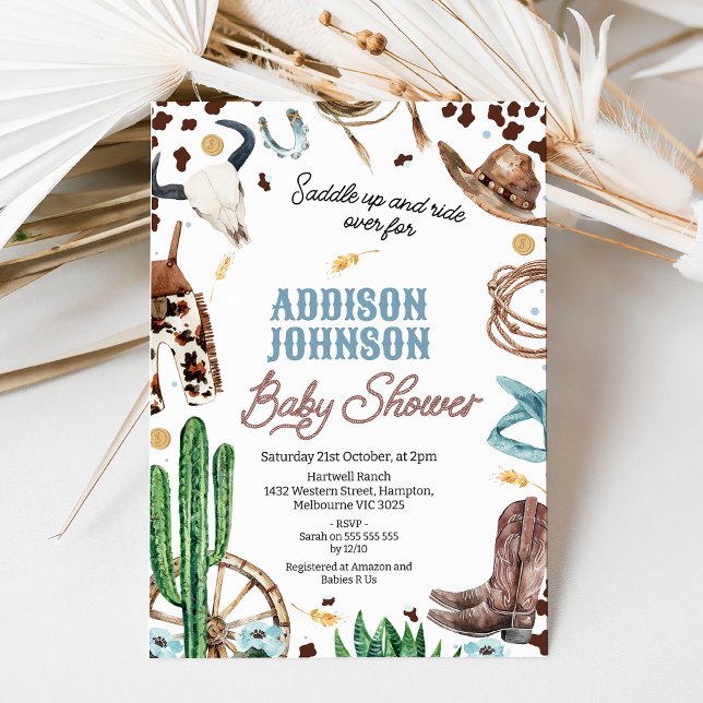 Blue Brown Boys Western Rodeo Baby Shower Inbjudningar (Baby Boys Rodeo baby Shower Invitation, Western Baby Shower Invitation, Boys Wild West Baby Shower)