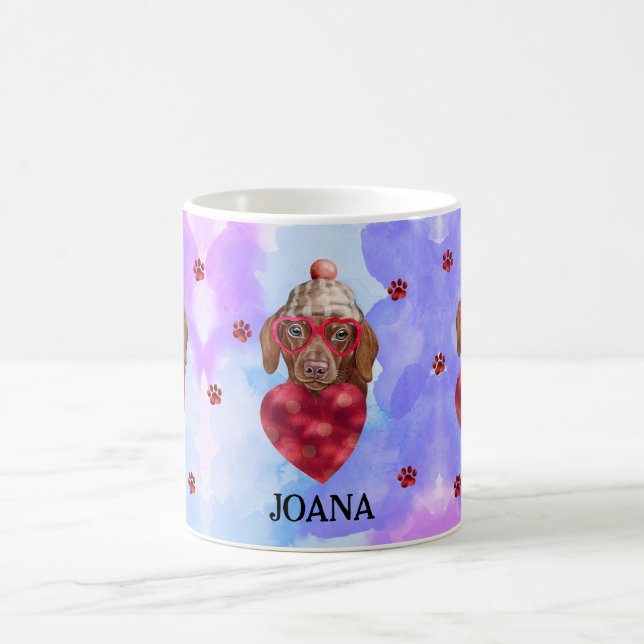 Blue Brown Dachshund Valentine Day Gift Hund Kaffemugg (Center)