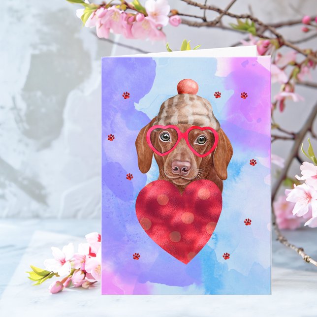 Blue Brown Dachshund Valentine Day Gift Hund Kort (Skapare uppladdad)