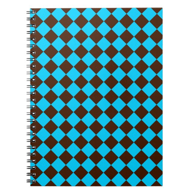 Blue Brown Diamond Checker Mönster Anteckningsbok (Framsidan)