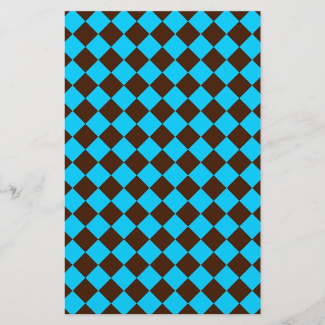 Blue Brown Diamond Checker Mönster Brevpapper (Framsida)