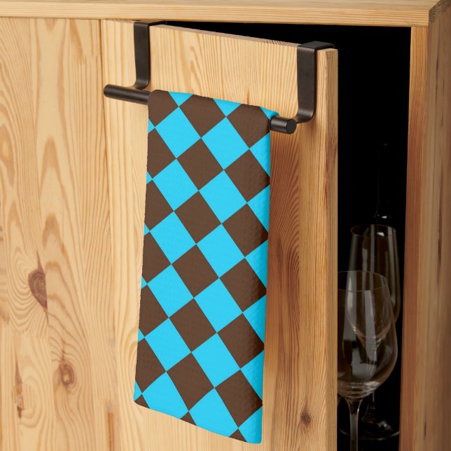 Blue Brown Diamond Checker Mönster Kökshandduk (Thirds Fold)