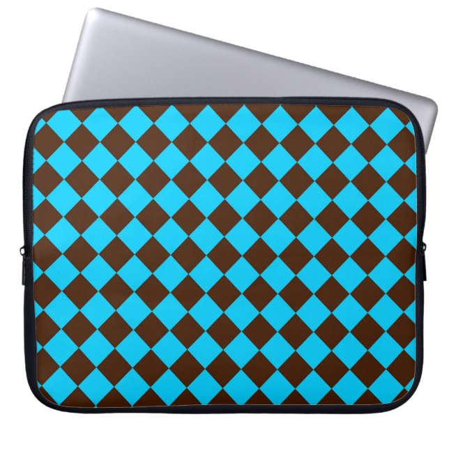Blue Brown Diamond Checker Mönster Laptop Fodral (Framsidan)