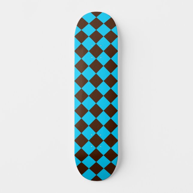 Blue Brown Diamond Checker Mönster Mini Skateboard Bräda 18,5 Cm (Framsida)