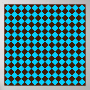 Blue Brown Diamond Checker Mönster Poster