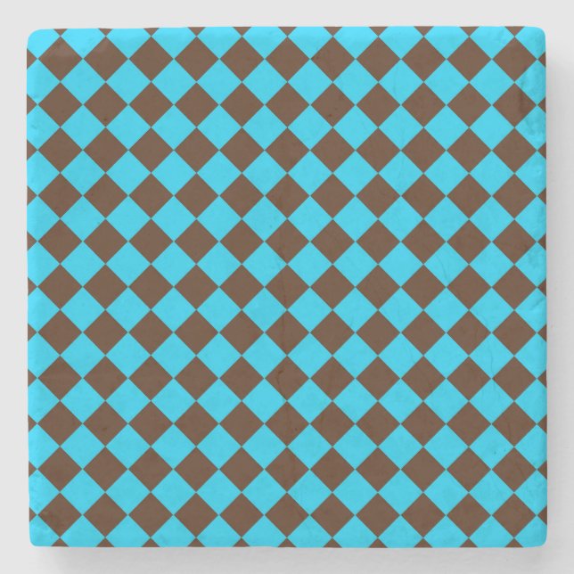 Blue Brown Diamond Checker Mönster Stenunderlägg (Framsidan)