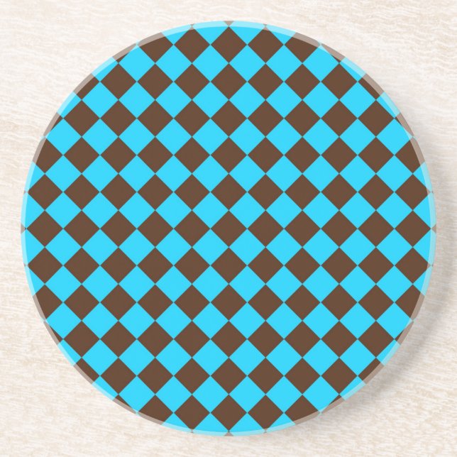 Blue Brown Diamond Checker Mönster Underlägg (Framsidan)