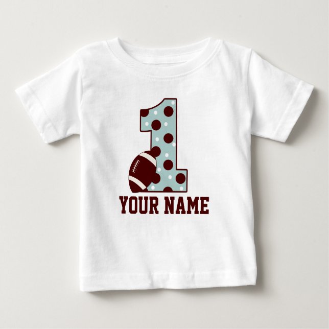 Blue Brown Dot 1st Birthday Football Shirt T-shirt (Framsida)