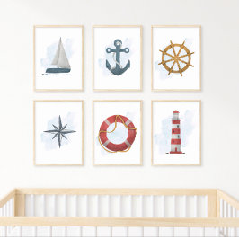 Blue Brown Helm-Fraktens Wheel Nautical Ocean Them Poster