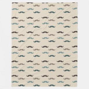 Blue Brown Hipster Mustacher Fleecefilt