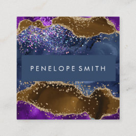 Blue Brown Lila Agate Abstrakt Fyrkantigt Visitkort