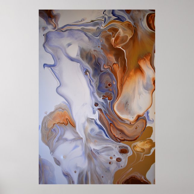 Blue Brown Modern Contemporary Abstrakt Art Poster (Framsidan)