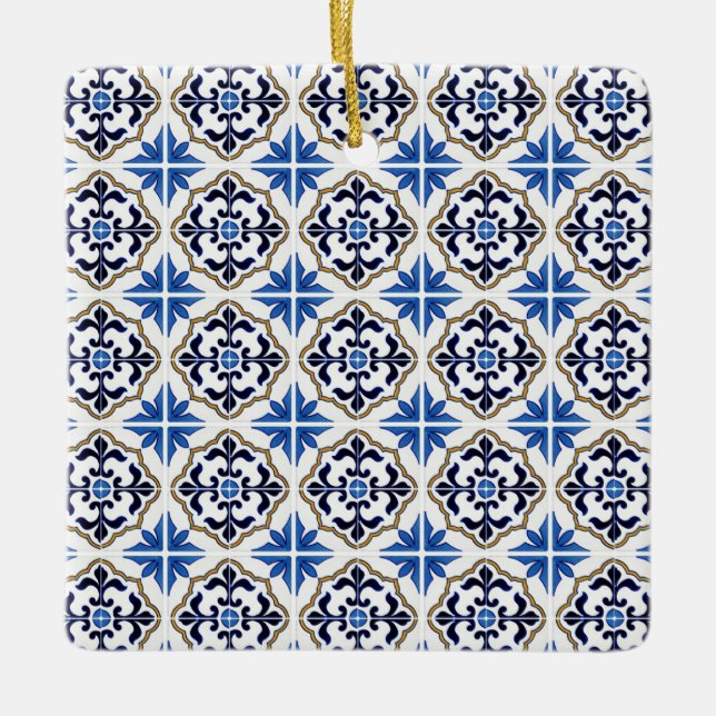 Blue Brown Moroccan Tile Julgransprydnad Keramik (Framsida)